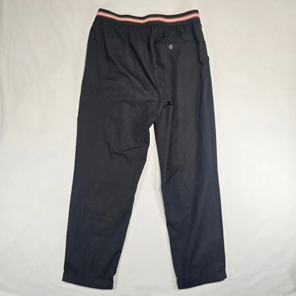 Zara Trafaluc Black Tapered Trousers Striped Elastic Waist Pants Womens Size M